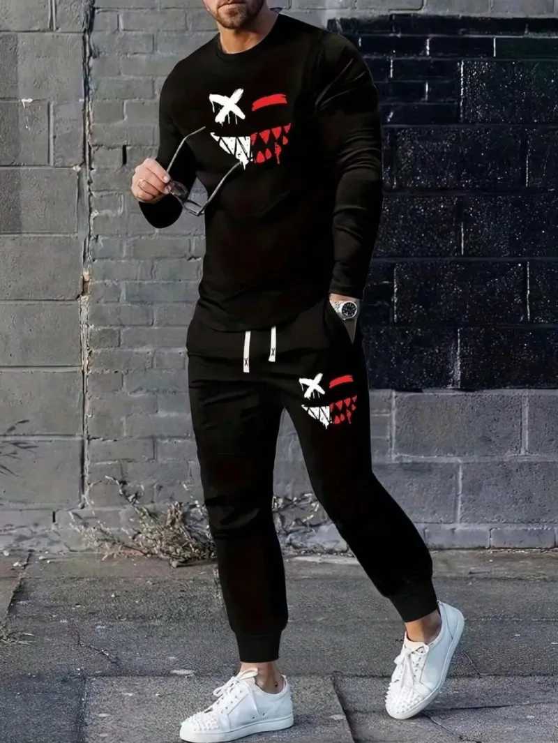 Men's Full Sleeve Mesh Tee and Trouser Set, Waist 28 to 35 Inch