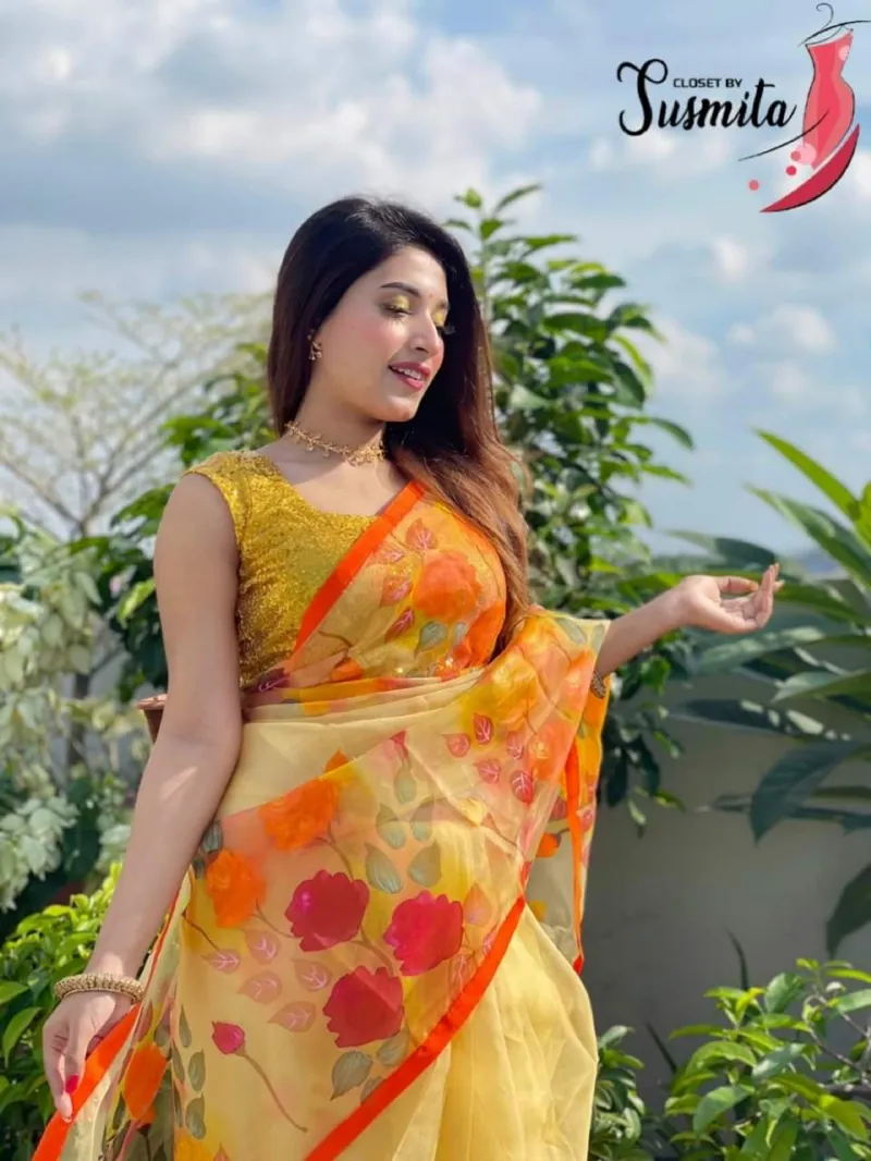 Women's Half Silk Saree with Hand Brush Paint Work