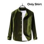 Men's Solid Colour Ban color Shirt  (olive)