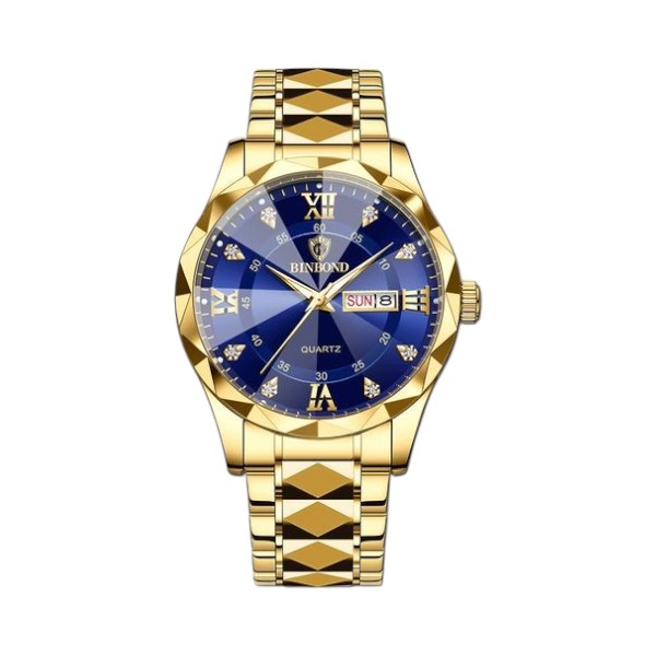 BINBOND 2521 Luxury Brand Luminous Quartz Watch For Men (golden blue)