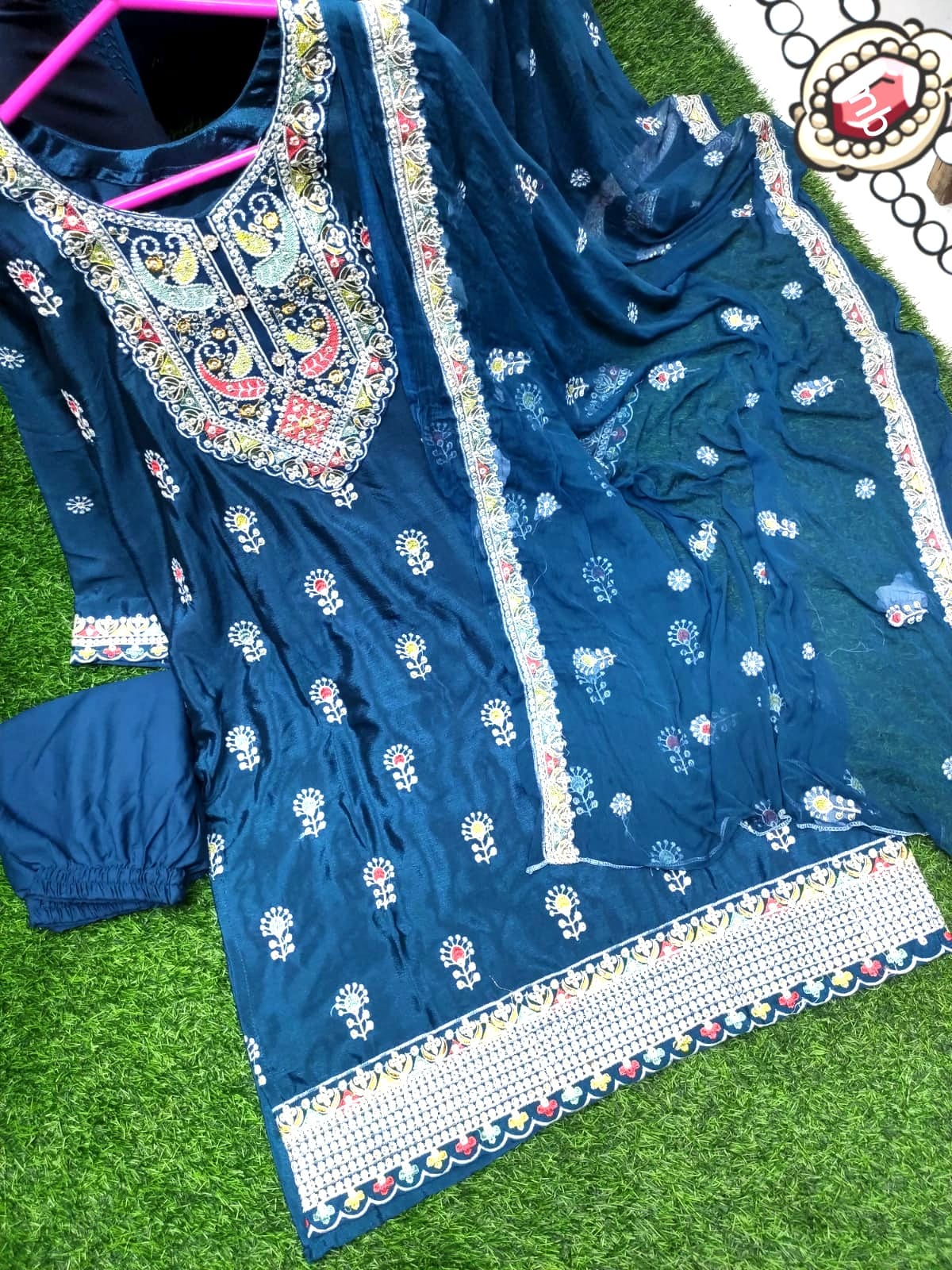Readymade Crepe Chinon Georgette Three Piece, Sizes 40 to 44