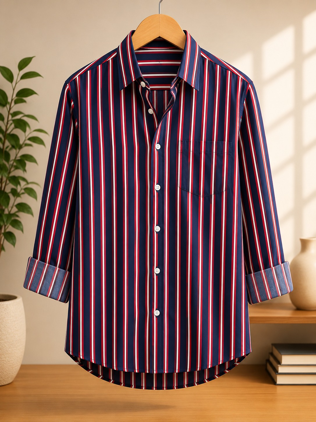 Men's Oxford Cotton Pinstripe Formal Shirt, Long Sleeve