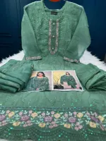 Heavy Sequin Embroidery Georgette Three Piece with Cutwork Orna
