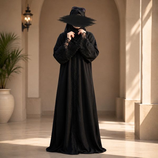 Premium Dubai Cherry Fabric: Elegant Lace Abaya Borka