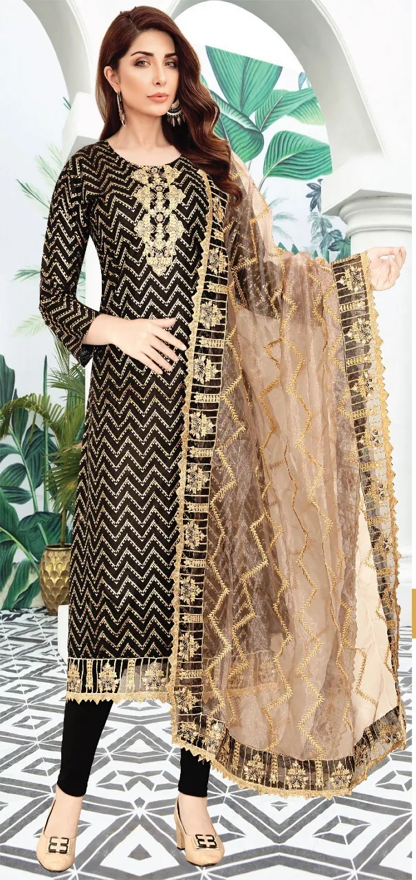 Women's AC Cotton Three Piece with Embroidery and All-Over Print