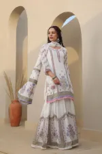 Women's Pure Cotton Sharara Three Piece, Sizes 36 to 46