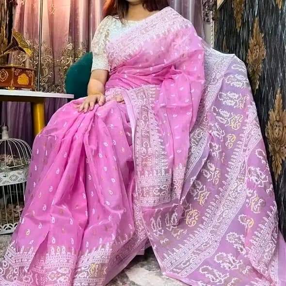 Women's Hand Printed Half Silk Saree, Screen Print, 12 Haath