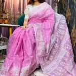 Hand Printed Half Silk Saree in 6 Colours, 12 Haath Long