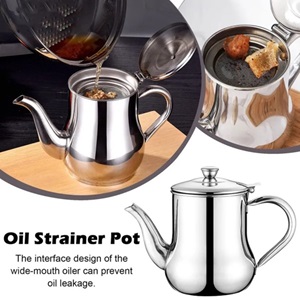 Filter Cooking Oil Pot Kitchen Large Capacity 410ml Stainless Steel Oil Strainer Pot Container Jug Storage Can