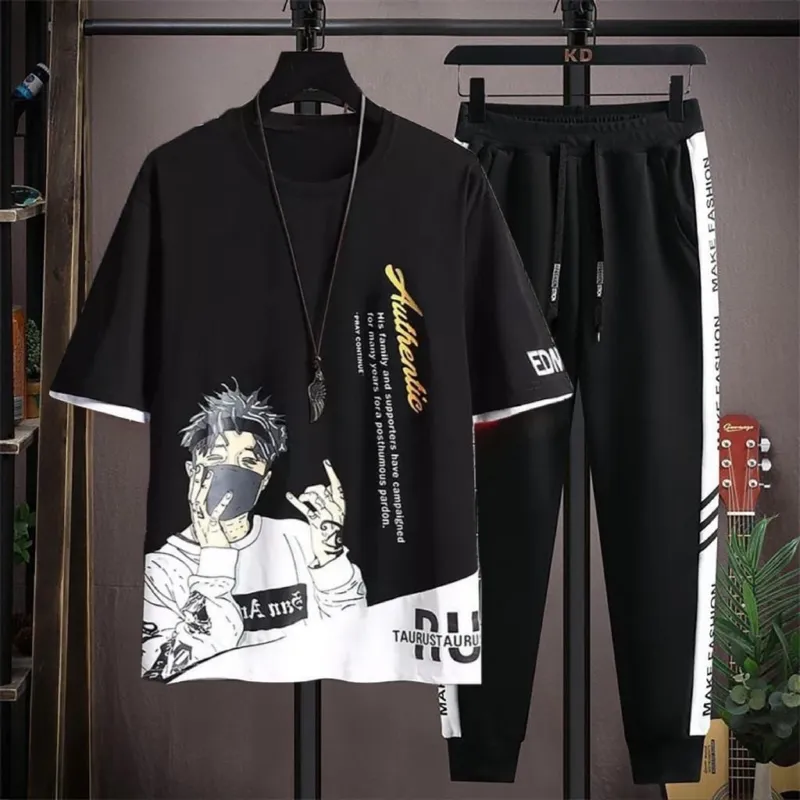 Men's Mesh Fabric T-Shirt and Full Pant Set, 6 Colours
