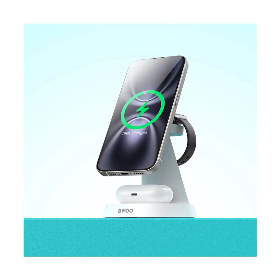 Bwoo BO-WL23 15W 3 in 1 MagSafe Qi Wireless Charger, White