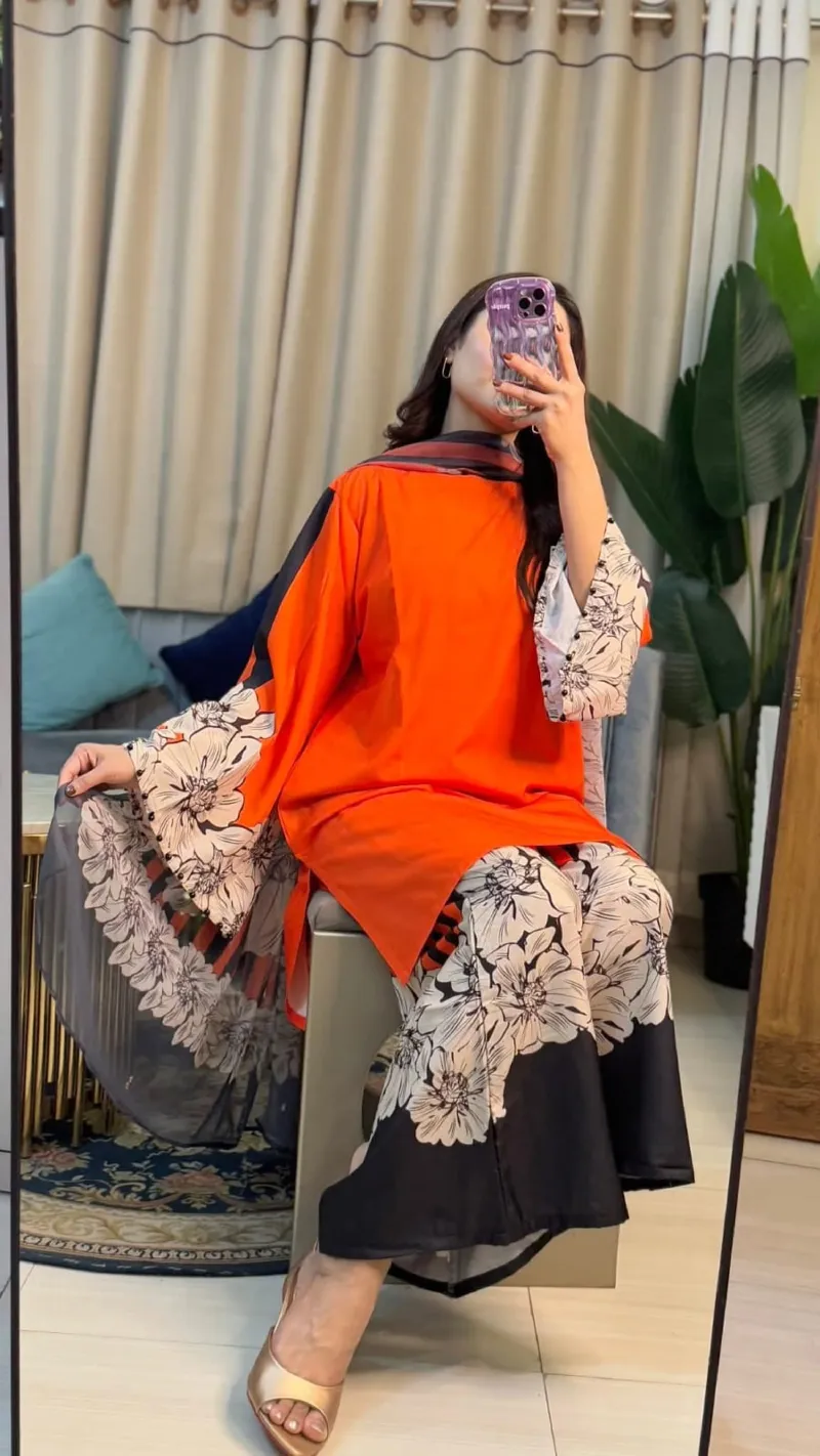 Women's Cotton Silk Three Piece in Digital Print, 5 Colours