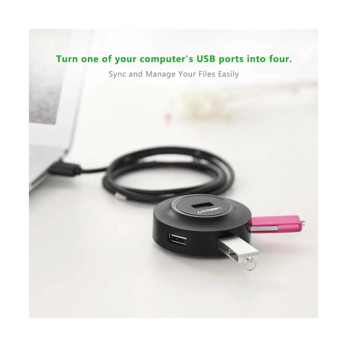 UGREEN CR106 20277 USB Male to Quad USB Female Hub Black