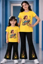 Girls' Printed Cotton Knit T-Shirt and Pant Set, 6 Colours