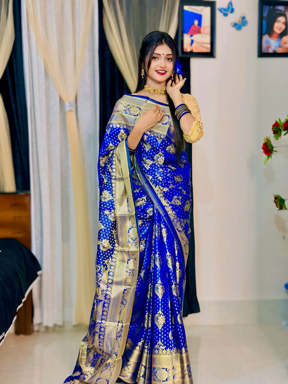 Jacquard Border Soft Silk Katan Saree for Reception Wear