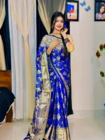 Buti Work Soft Silk Katan Saree, Saree Only, 12 Haath