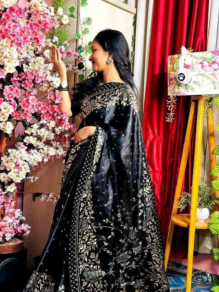 Silk Saree in Skin Print Design, Blouse Piece Included, 6 Colours
