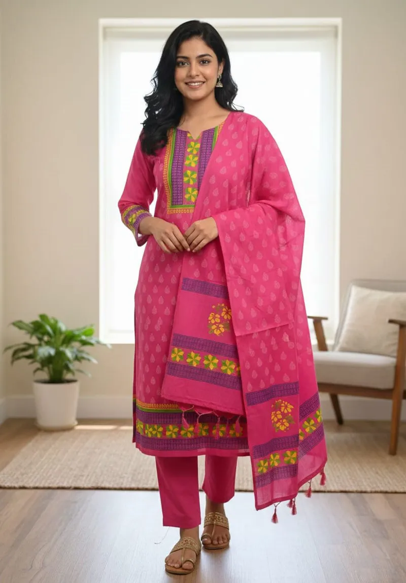 Unstitched Hand Print Three Piece, 45 Inch Kameez, 90 Inch Orna