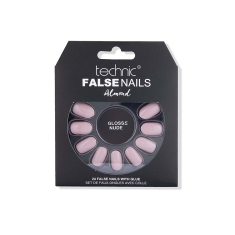 Technic Almond 24 False Nails With Glue - Gloss Nude (China)
