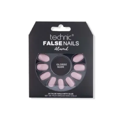 Technic Almond 24 False Nails With Glue - Gloss Nude (China)