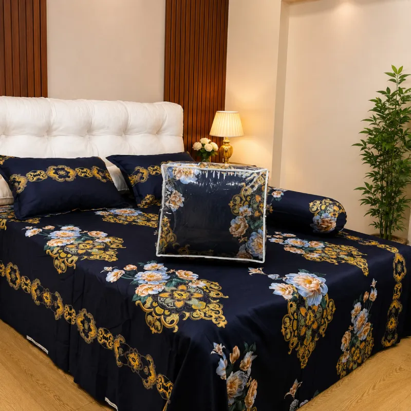 Quilted Comforter and Bed Sheet Set in Pure Twill Cotton, 5 Pieces