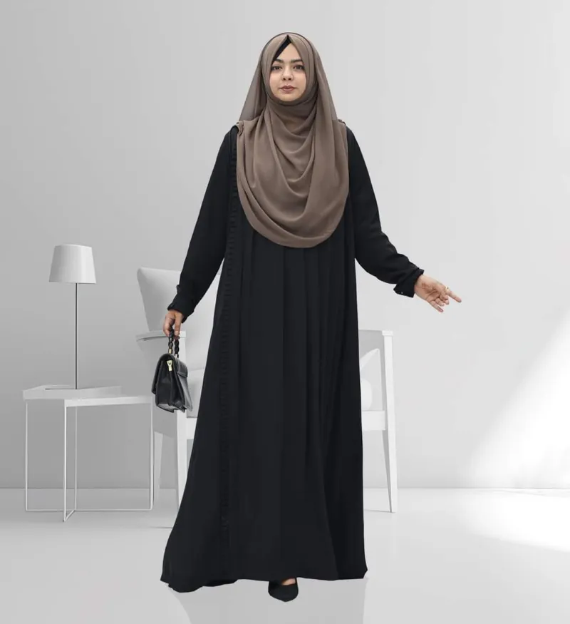 Pleated Kuchi Gown Borka in Cherry Fabric, Borka Only