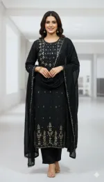 AC Cotton Karchupi Three Piece with Butter Silk Pant, Free Size