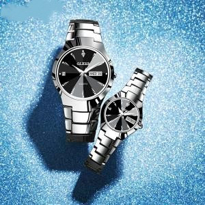 OLEVS 8697 Couple Tungsten Steel Analoge Quartz Watch