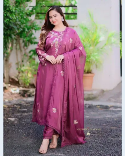 Women's Soft Georgette Three Piece with Embroidery, One Colour