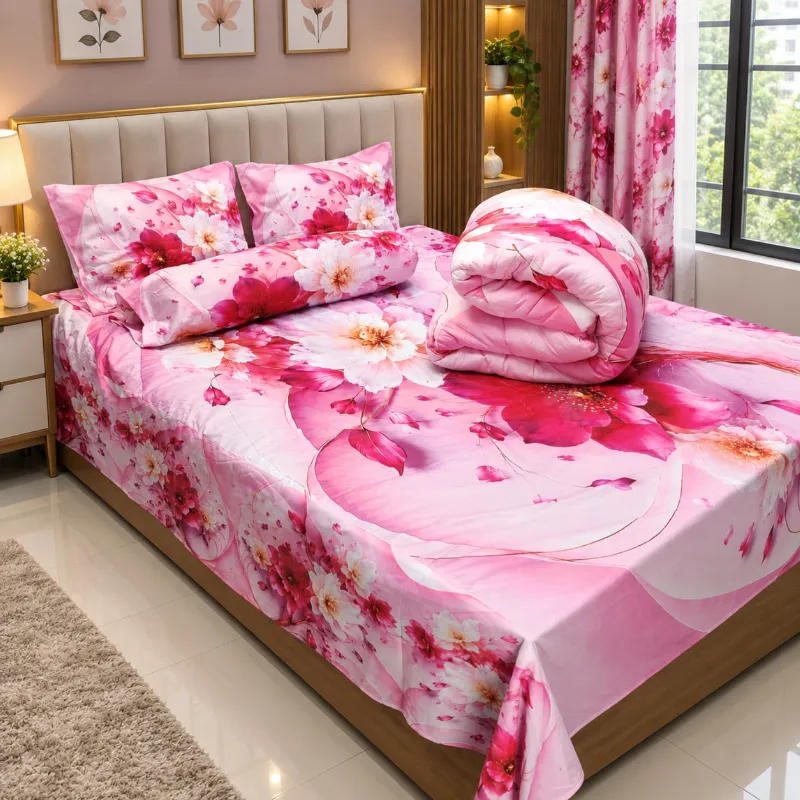 3D Design Comforter and King Size Velvet Bed Sheet Set, 6 Colours