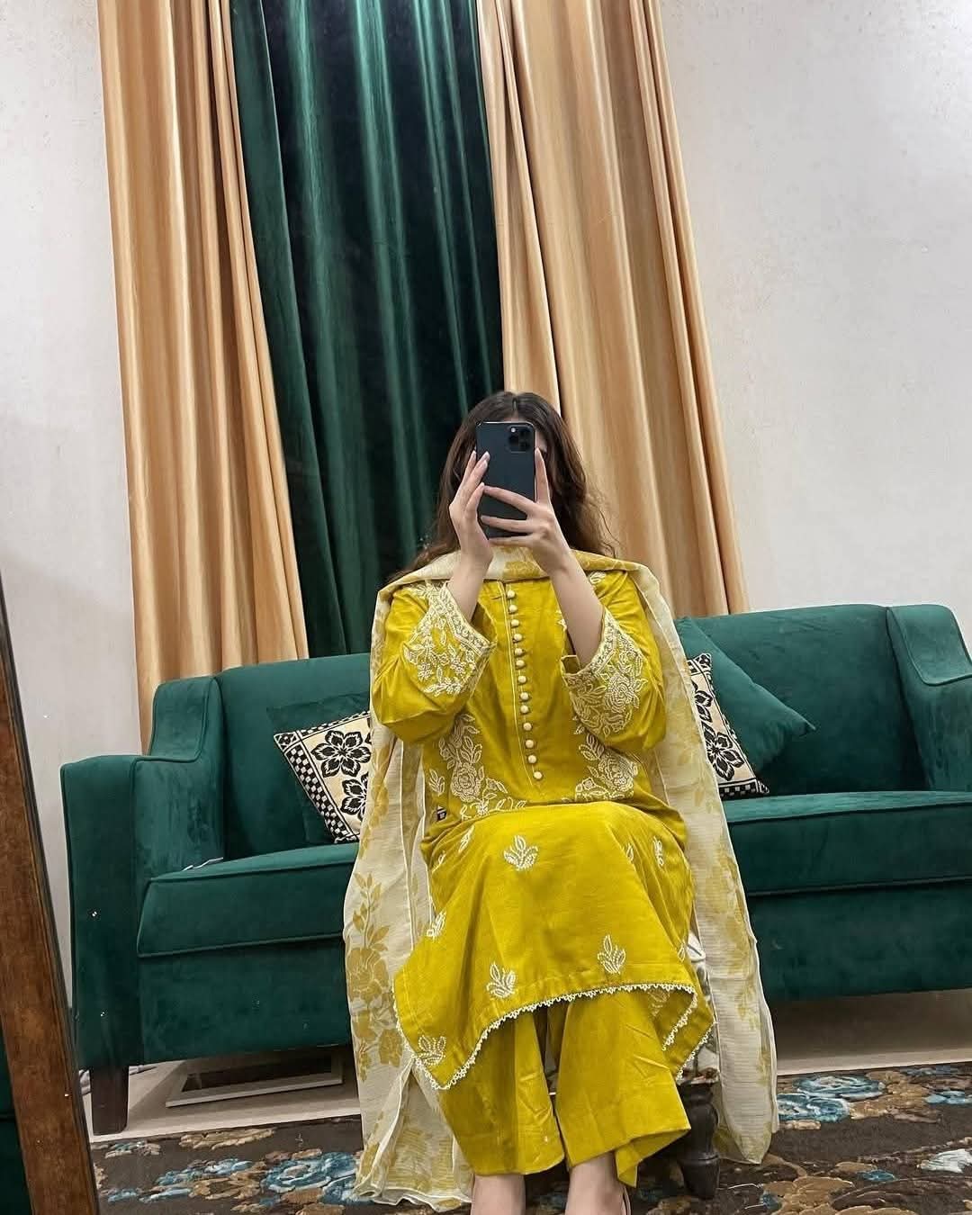 Women's Rayon Cotton Three Piece with Embroidery and Lace Work