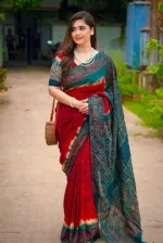 Batik Design Digital Print Soft Silk Saree with Bead Tassels
