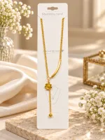 Minimalist Floral Y-Necklace in Glossy Gold