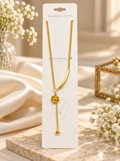 Minimalist Floral Y-Necklace in Glossy Gold