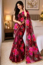 Soft Georgette Saree with Pearl Lace Border and Blouse Piece