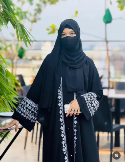 Women's Embroidered Abaya with Inner, Koti and Hijab, 3 Colours