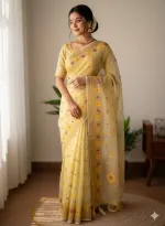 Light Half Silk Saree with All-Over Jamdani Print, 6 Colours