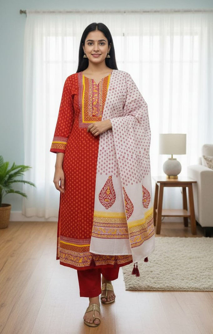 Women's Unstitched Cotton Voile Three Piece, Full Sleeve Kameez