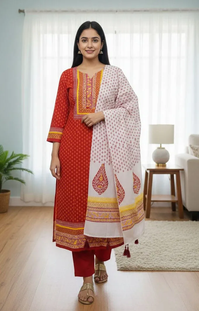 Unstitched Hand Print Three Piece, 45 Inch Kameez, 90 Inch Orna
