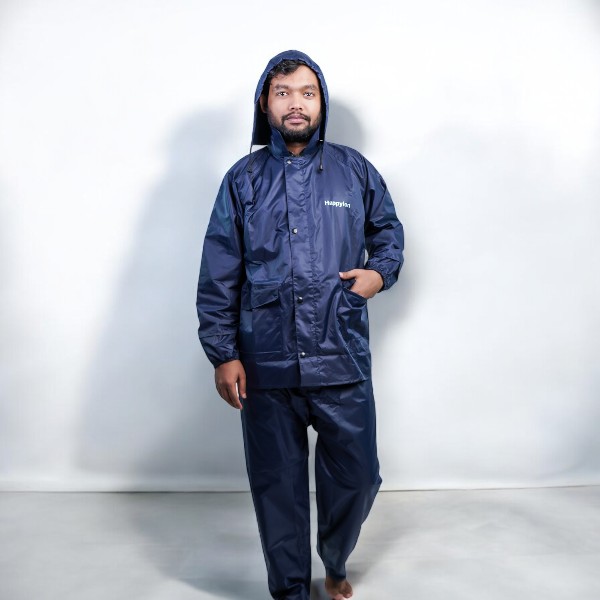 100% Water proof High quality Rain Coat With Pant. (Happylon) Blue