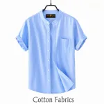 Men's Oxford Cotton Band Collar Half Sleeve Shirt, Slim Fit