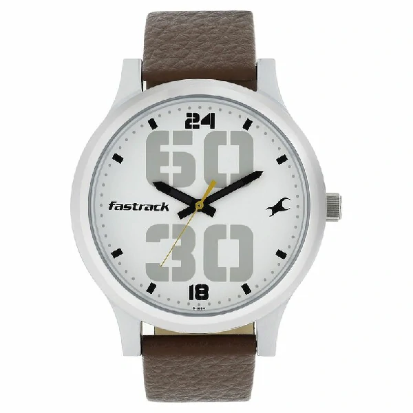 Fastrack NS38051SL06 Bold Quartz Analog White Dial Leather Strap Watch