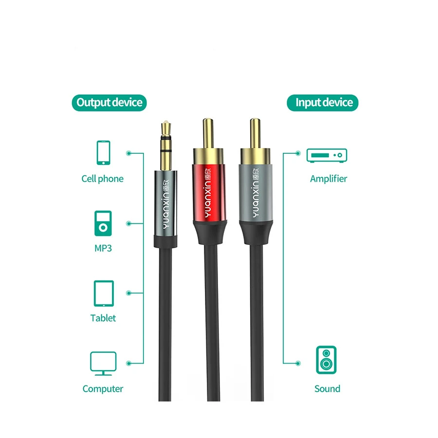 Yuanxin YAX-002 3.5mm Male to 2RCA Male, 5 Meter, Black Audio Cable
