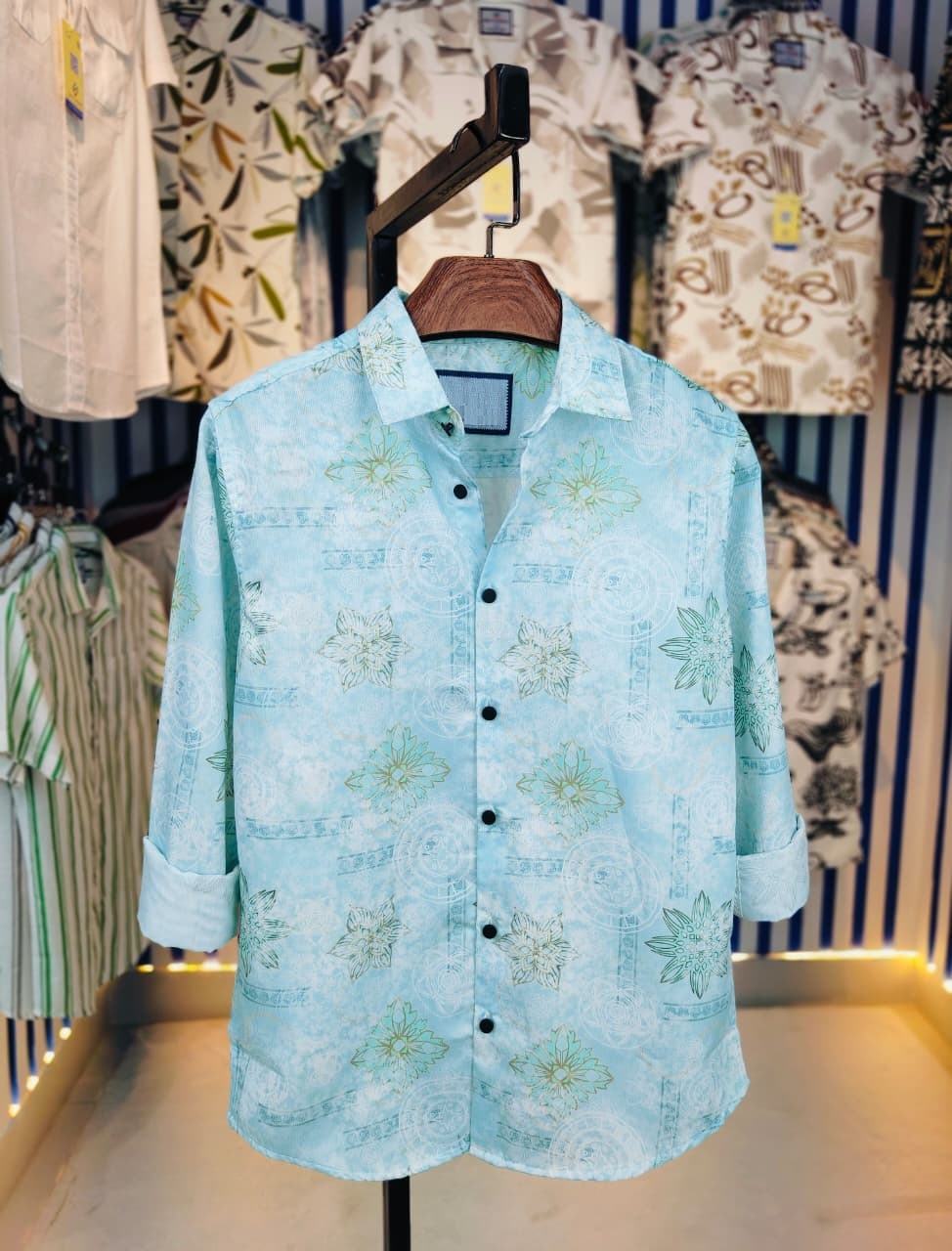Men's Double Yoke Cotton Spandex Shirt, Show Buttons, 6 Colours