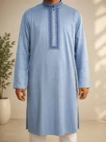 Men's Pure Cotton Panjabi with Body Embroidery, Sizes 38 to 44