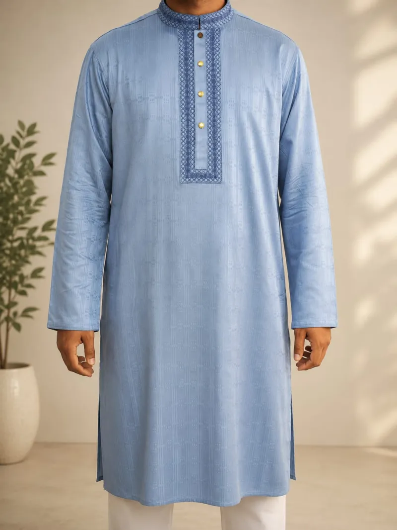 Men's Pure Cotton Panjabi with Body Embroidery, Sizes 38 to 44