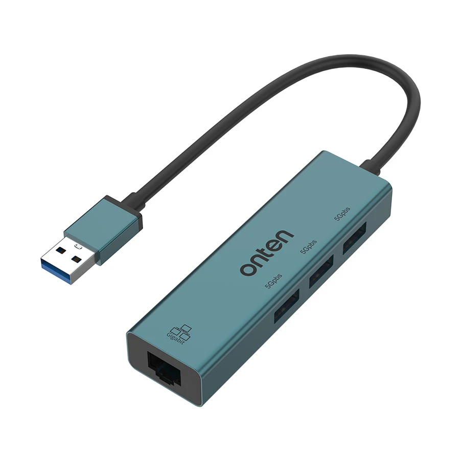 Onten OTN-5220 USB Male to Tri USB & LAN Female Gray Converter