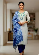 Unstitched Soft Cotton Three Piece with Embroidered Neck and Sleeves