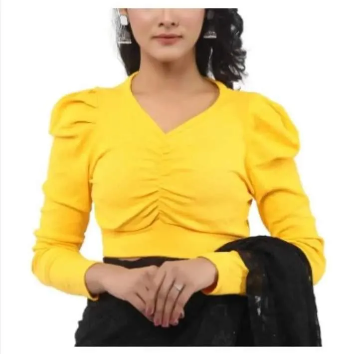 Slim Fit Knit Crop Top Blouse for Saree, Jeans or Skirt