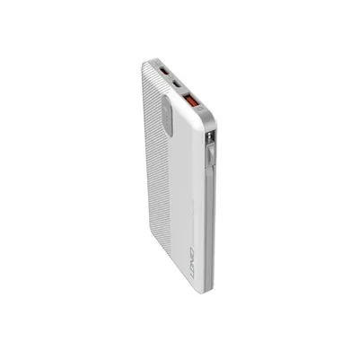 Ldnio PL1013 Dual USB Output Port 10,000 mAh Power Bank with Build-in Cable – White Color